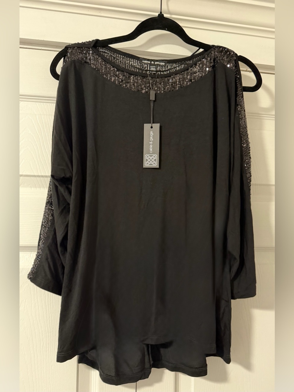 Cable & Gauge Black Sequin-Trim Dolman Sleeve Tunic